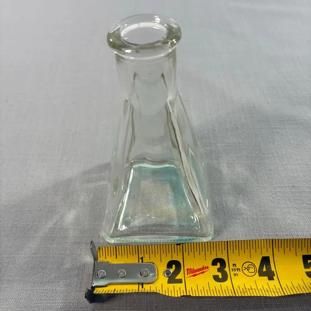 Vintage Clear Glass Bud Vase Square Pyramid Base Mid Century Modern 5 Inch Tall